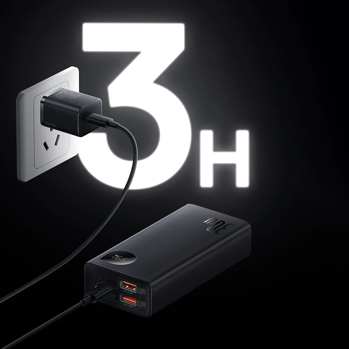 Batería Externa Baseus Adaman2, 10000mAh, 30W, QC + PD, 1 x USB-C - 2 x USB-A, Negra PPAD040101
