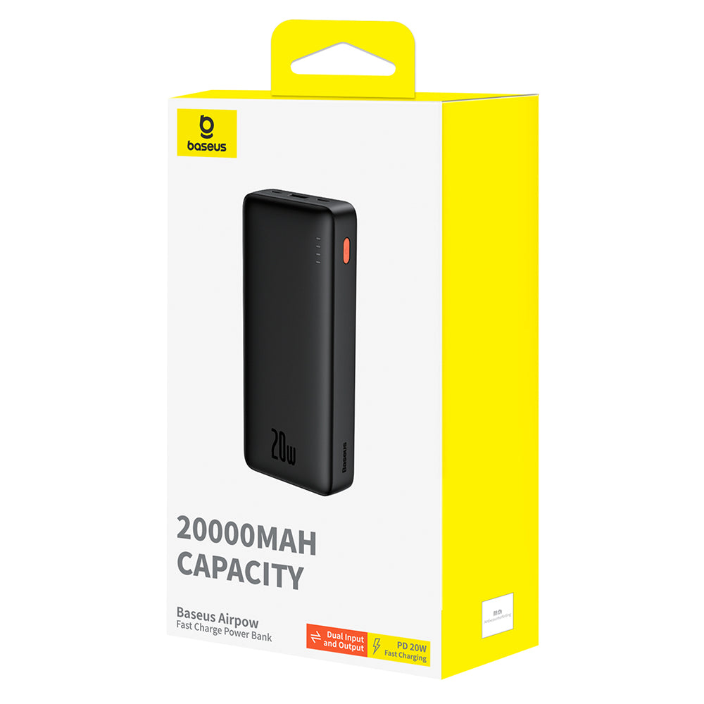 Batería Externa Baseus Airpow, 20000mAh, 20W, QC + PD, 1 x USB-A - 1 x USB-C, Negra P10022804113-00