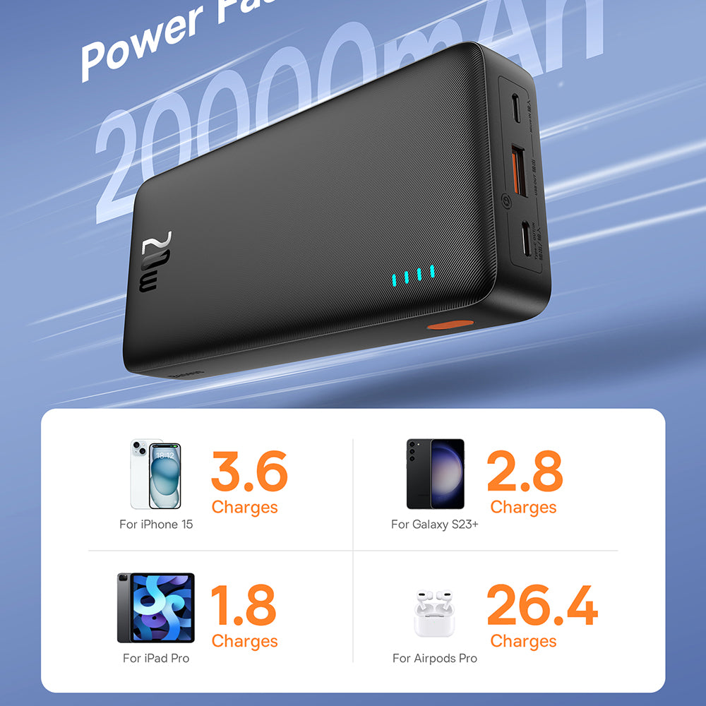 Batería Externa Baseus Airpow, 20000mAh, 20W, QC + PD, 1 x USB-A - 1 x USB-C, Negra P10022804113-00