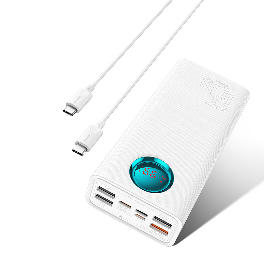 Batería Externa Baseus Amblight Digital Display, 26800mAh, 65W, QC + PD, 1 x USB-C - 4 x USB-A, Blanca P10022402223-00