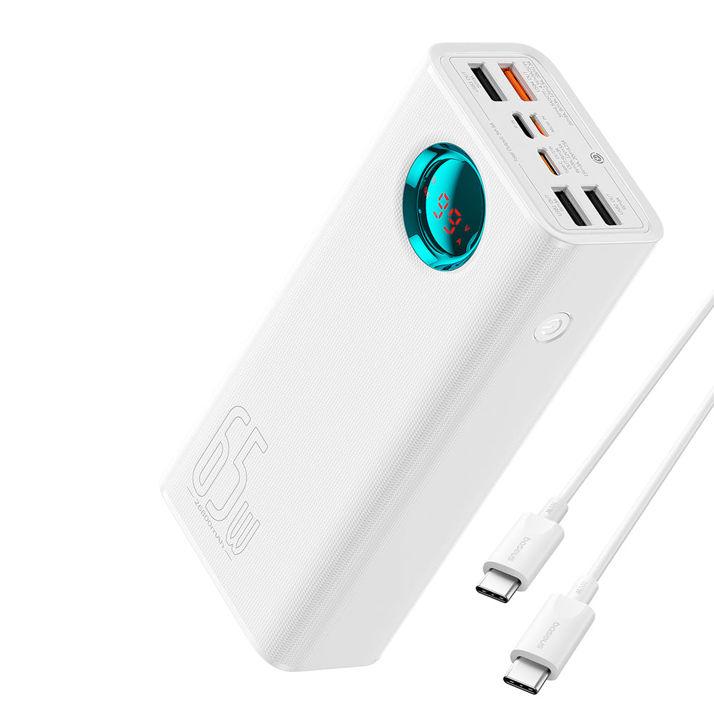Batería Externa Baseus Amblight Digital Display, 26800mAh, 65W, QC + PD, 1 x USB-C - 4 x USB-A, Blanca P10022402223-00