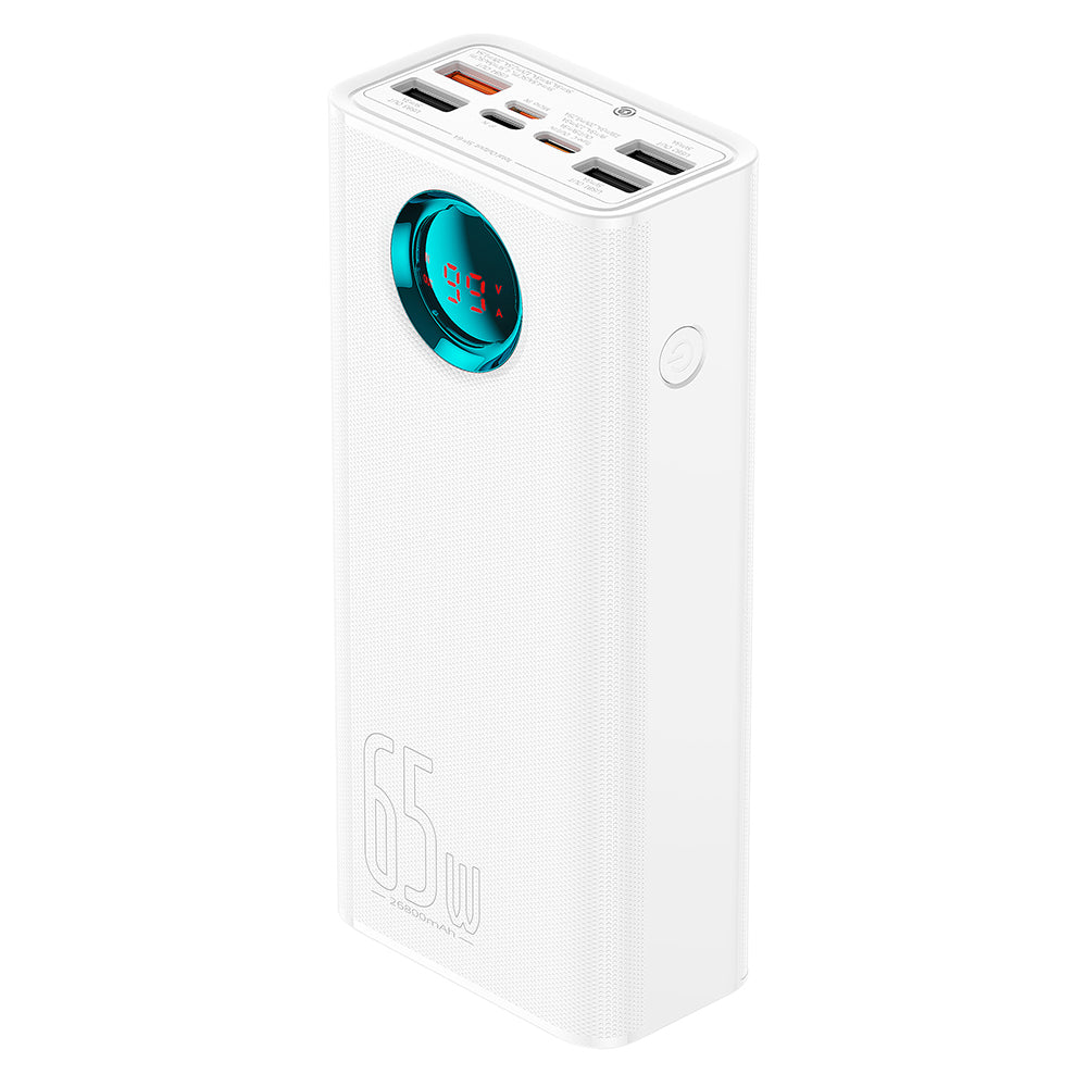 Batería Externa Baseus Amblight Digital Display, 26800mAh, 65W, QC + PD, 1 x USB-C - 4 x USB-A, Blanca P10022402223-00