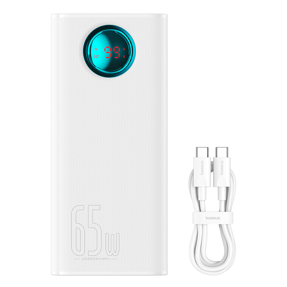 Batería Externa Baseus Amblight Digital Display, 26800mAh, 65W, QC + PD, 1 x USB-C - 4 x USB-A, Blanca P10022402223-00