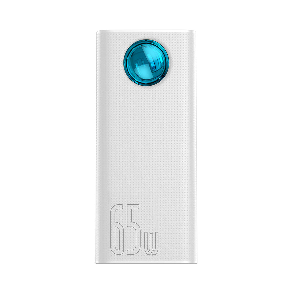 Batería Externa Baseus Amblight Digital Display, 30000mAh, 65W, QC + PD, 1 x USB-C - 4 x USB-A, Blanca PPLG000102