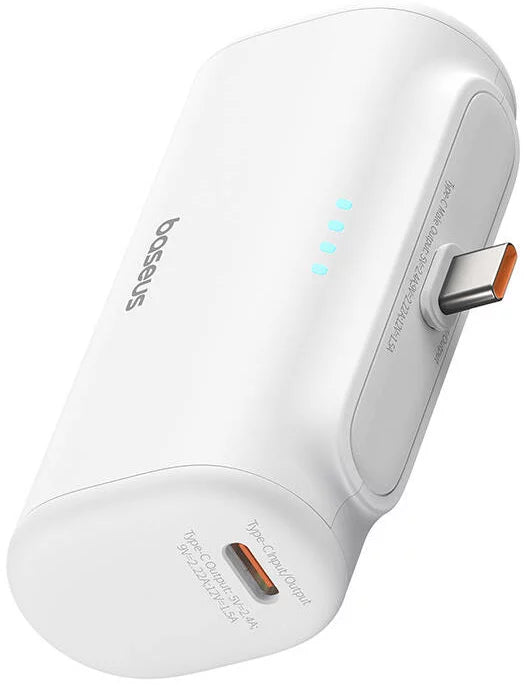 Batería Externa Baseus Compact, 5000mAh, 20W, PD, 2 x USB-C, Blanca P10068306213-00