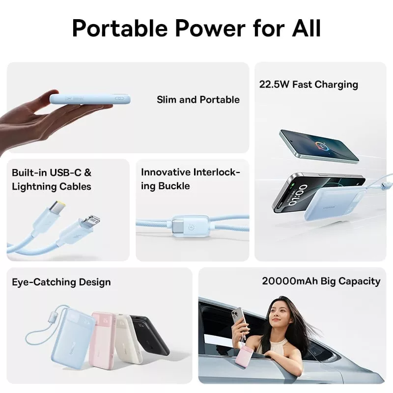 Batería Externa Baseus EnerFill FC11, 10000mAh, 22.5W, QC + PD, 1 x Lightning - 1 x USB-A - 2 x USB-C, Negra E0027R04