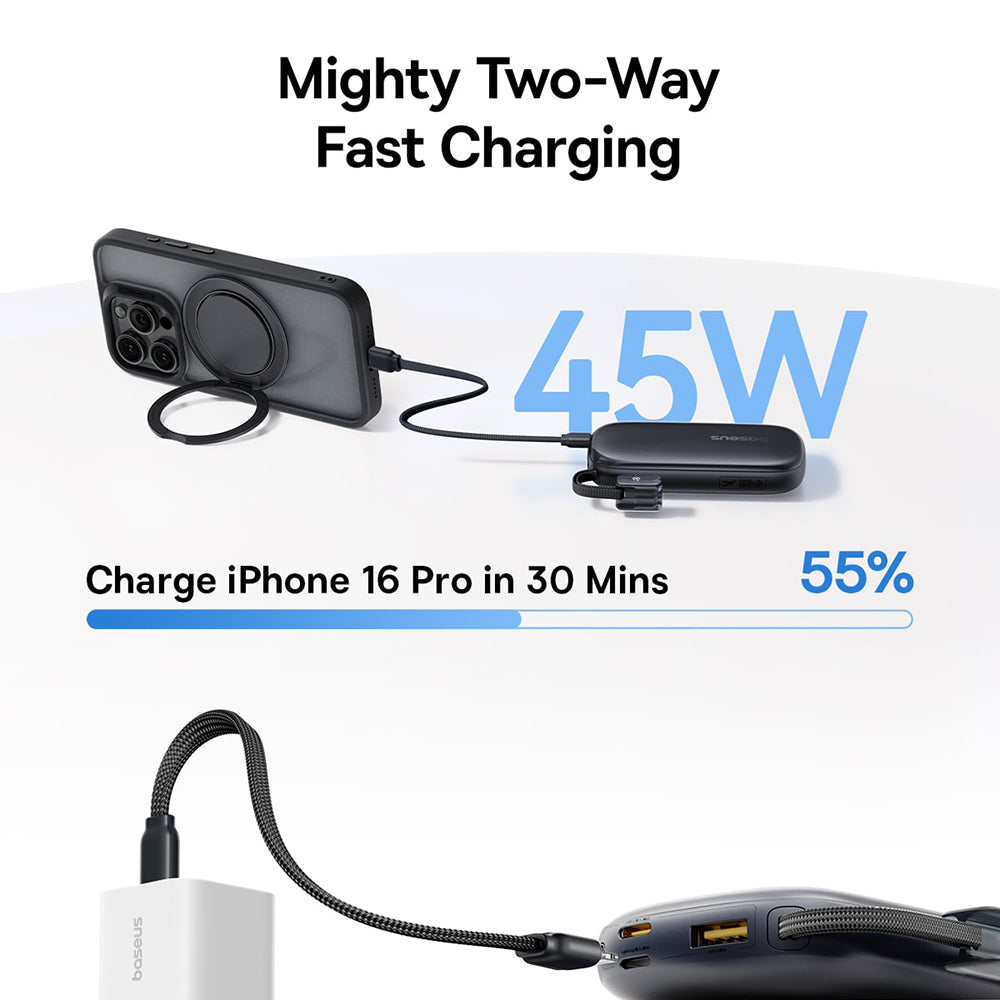 Batería Externa Baseus EnerFill FC21 Qpow 3 Ultra, 10000mAh, 45W, QC + PD, 1 x USB-A - 1 x USB-C, Negra E0027Q00