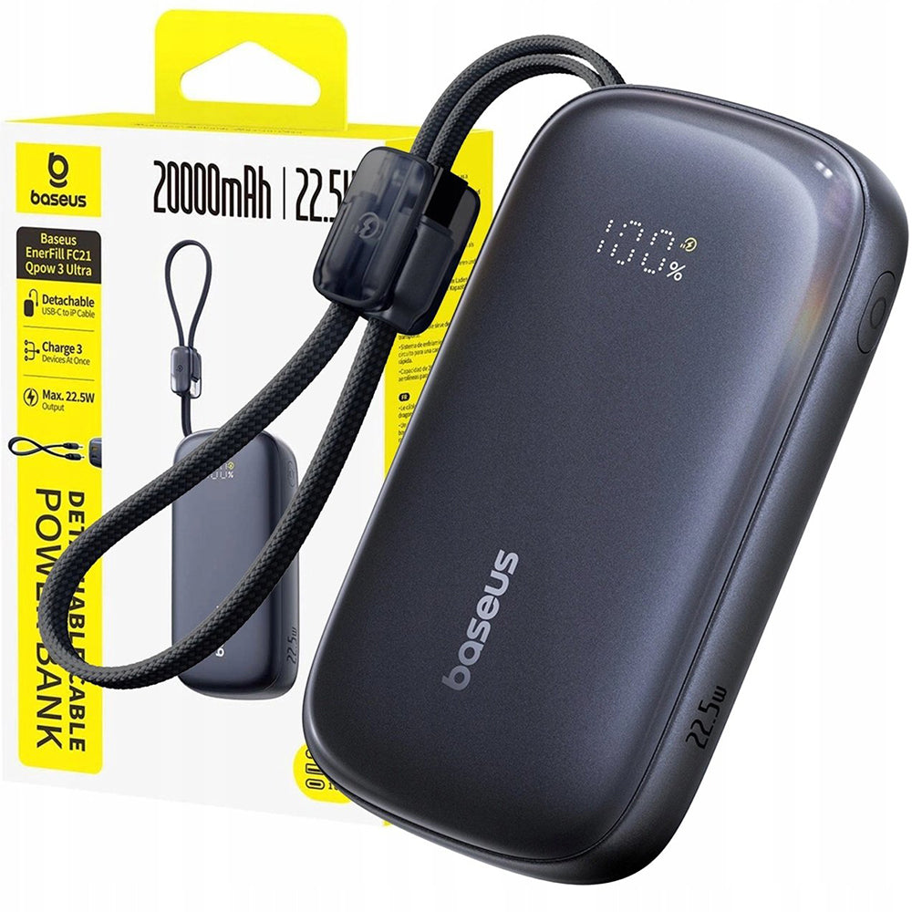 Batería Externa Baseus EnerFill FC21 Qpow 3 Ultra, 20000mAh, 22.5W, QC + PD, 1 x USB-A - 1 x USB-C, Negra E0027M00