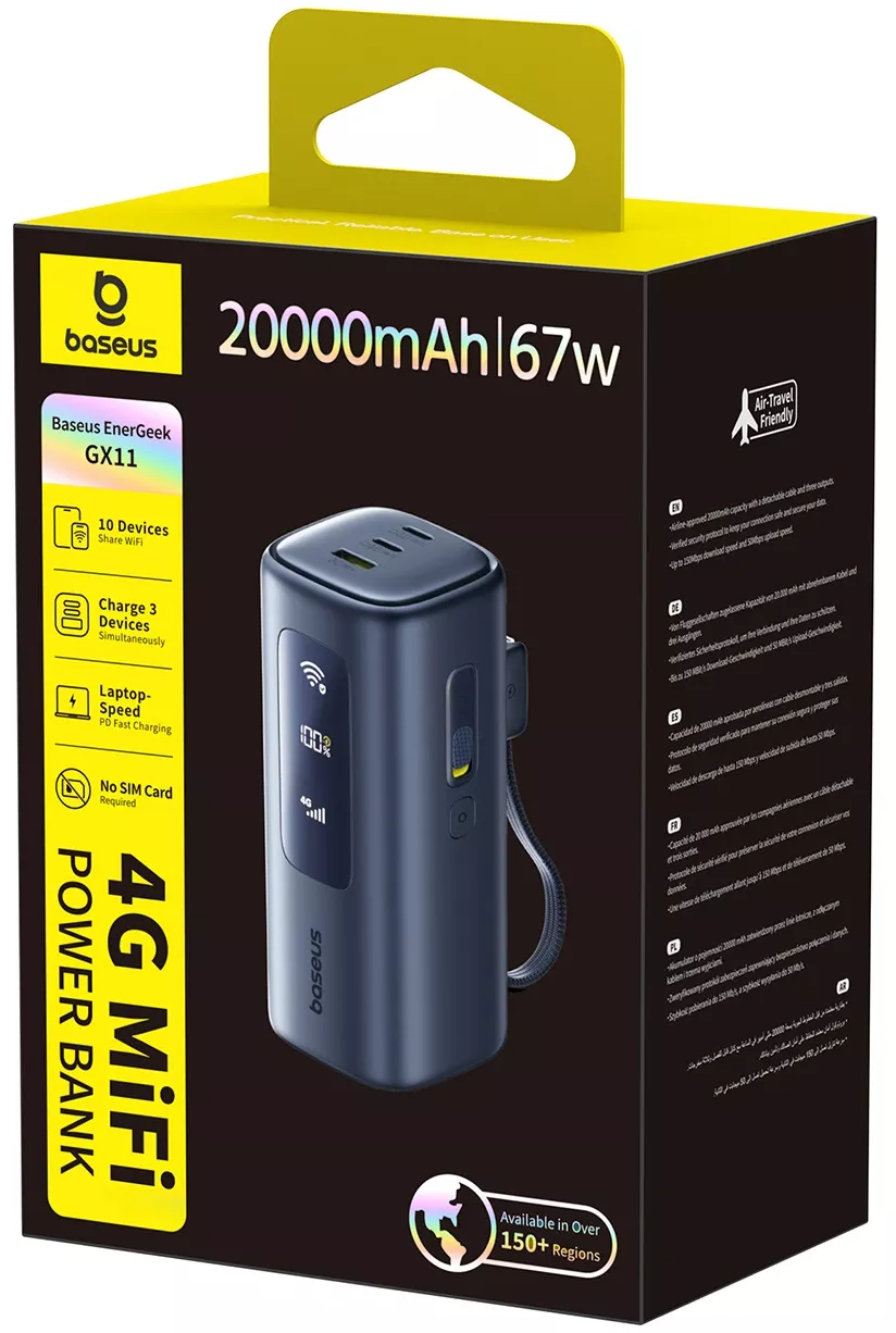 Batería Externa Baseus EnerGeek GX11, 20000mAh, 67W, QC + PD, 1 x USB-A - 2 x USB-C, Negra E0025701