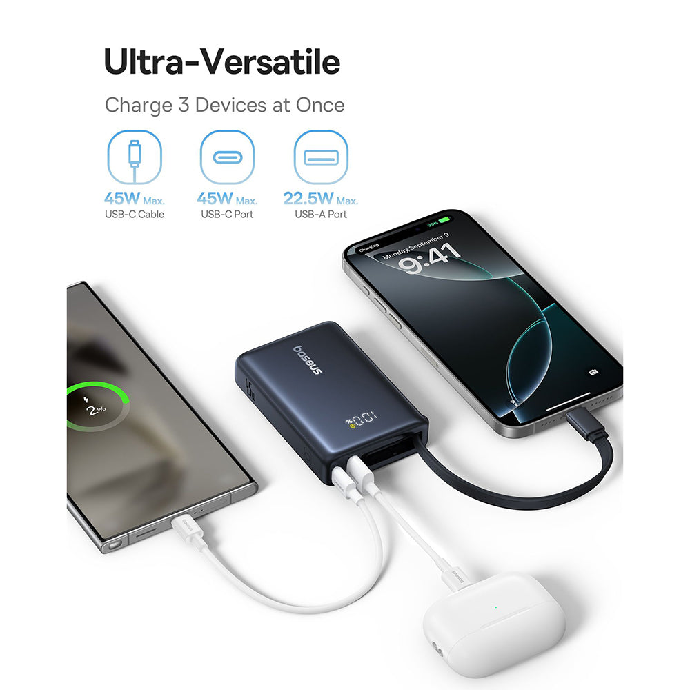 Batería Externa Baseus PicoGo, 10000mAh, 45W, QC + PD, 1 x USB-A - 2 x USB-C, Negra P10076803123-00