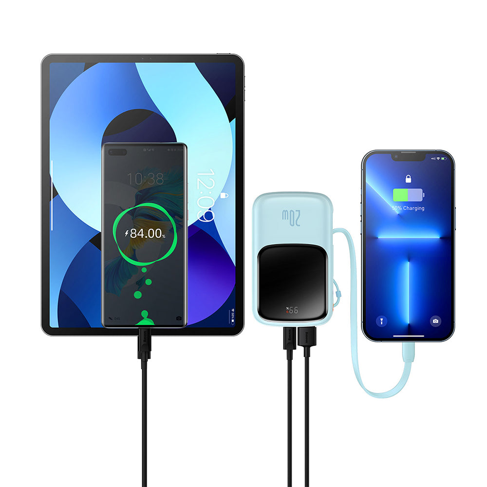 Batería Externa Baseus Qpow Pro, 20000mAh, 20W, QC + PD, 1 x Lightning - 1 x USB-A - 1 x USB-C, Azul PPQD030003