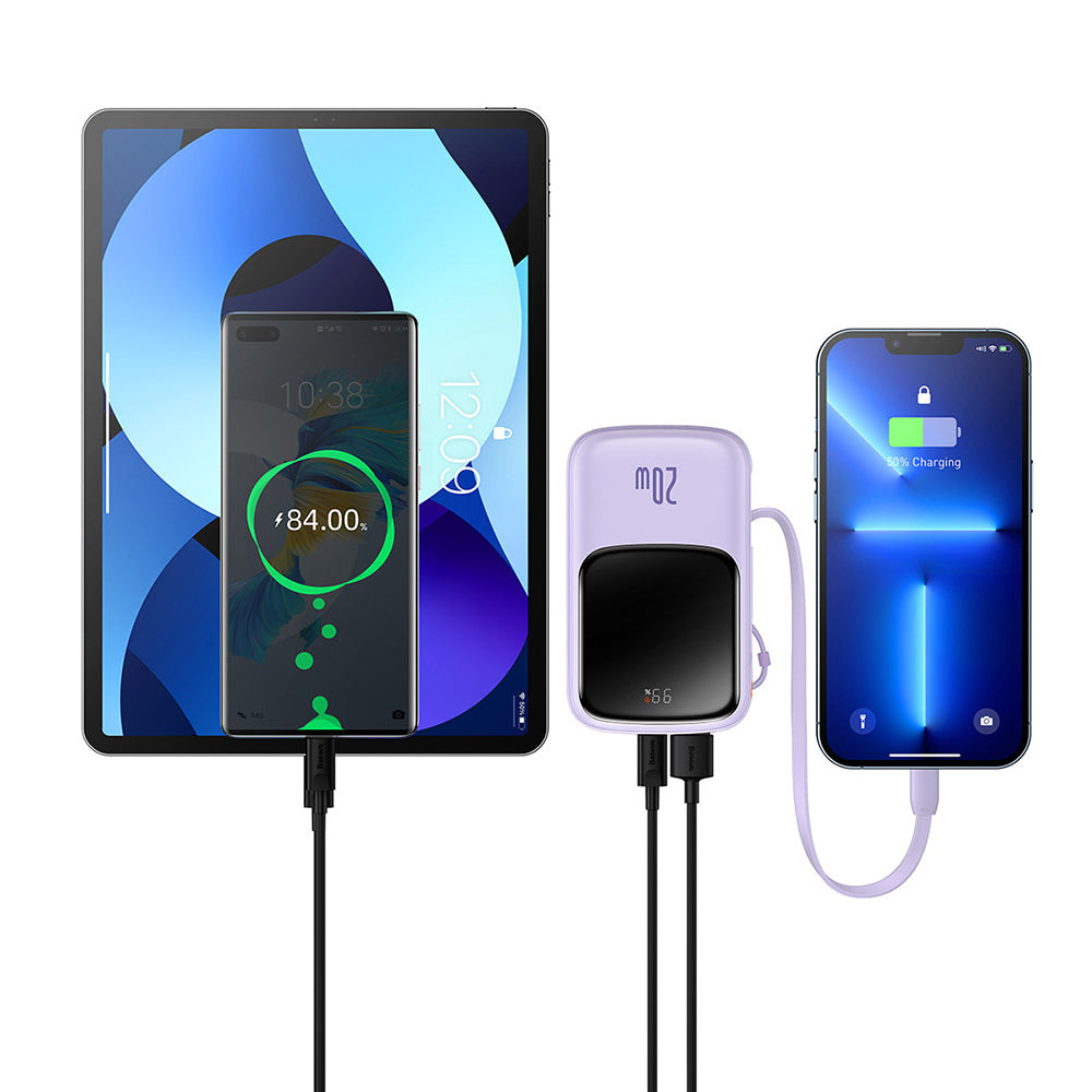 Batería Externa Baseus Qpow Pro, 20000mAh, 20W, QC + PD, 1 x Lightning - 1 x USB-A - 1 x USB-C, Morado PPQD030005