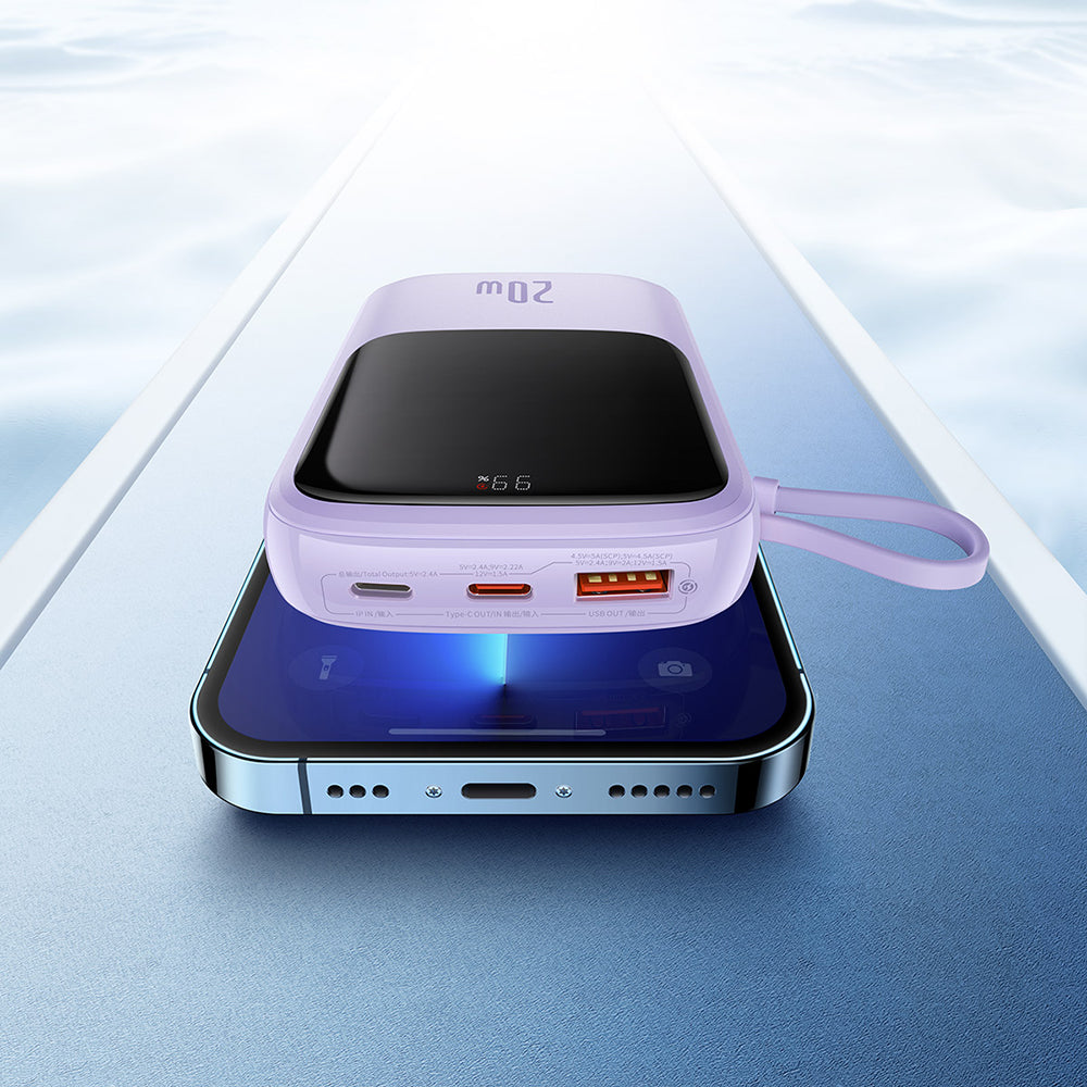Batería Externa Baseus Qpow Pro, 20000mAh, 20W, QC + PD, 1 x Lightning - 1 x USB-A - 1 x USB-C, Morado PPQD030005