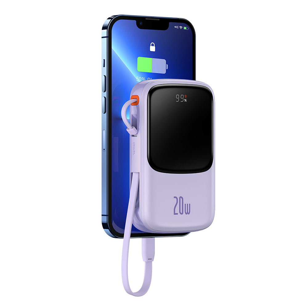 Batería Externa Baseus Qpow Pro, 20000mAh, 20W, QC + PD, 1 x Lightning - 1 x USB-A - 1 x USB-C, Morado PPQD030005