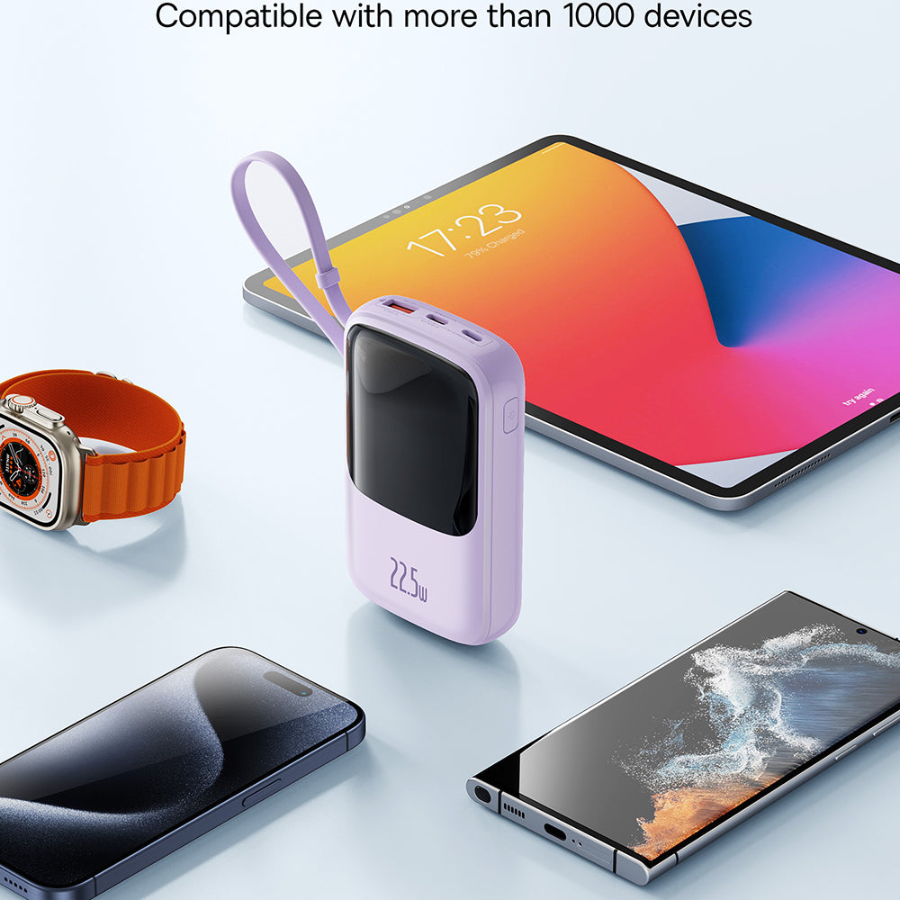 Batería Externa Baseus Qpow Pro+, 10000mAh, 22.5W, QC + PD, 1 x USB-A - 2 x USB-C, Morado P10067101513-00