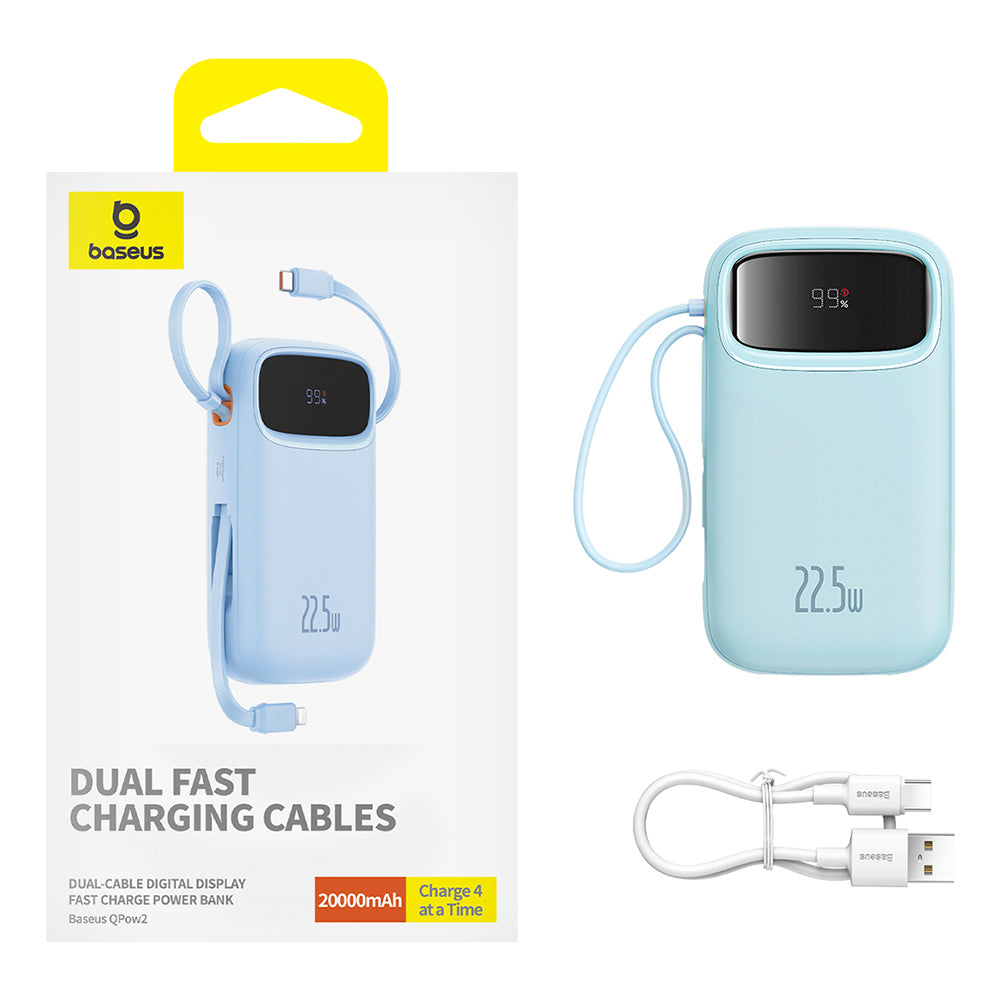 Batería Externa Baseus Qpow Pro+, 20000mAh, 22.5W, QC + PD, 1 x Lightning - 1 x USB-A - 2 x USB-C, Azul P10055002313-00
