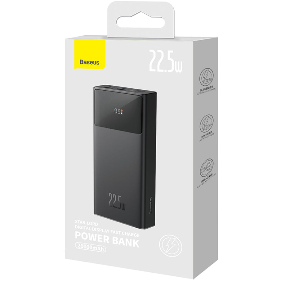 Batería Externa Baseus Star Lord, 20000mAh, 22.5W, QC + PD, 1 x USB-C - 2 x USB-A, Negra PPXJ080001