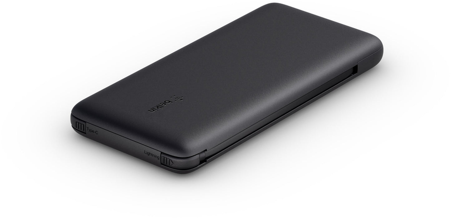 Batería Externa Belkin BoostCharge Plus, 10000mAh, 23W, QC + PD, 1 x Lightning - 2 x USB-C, Negra BPB006btBLK