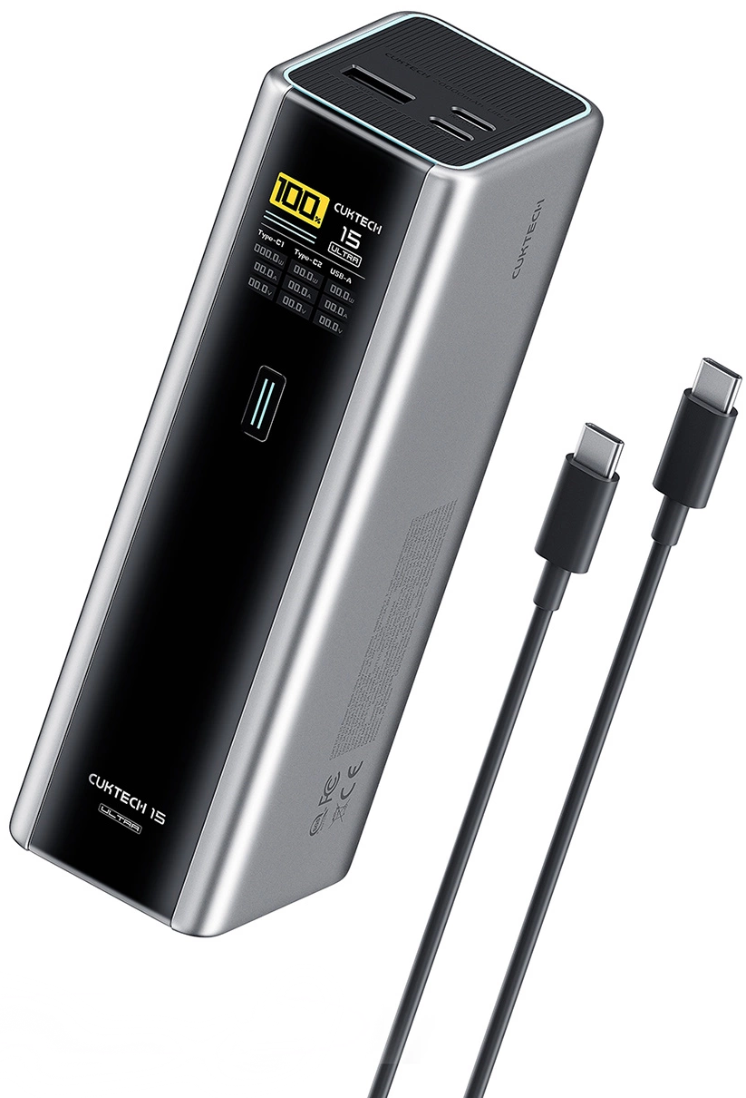 Batería Externa Cuktech, 20000mAh, 210W, QC + PD, 1 x USB-A - 2 x USB-C, Gris CKPB200UGLGR