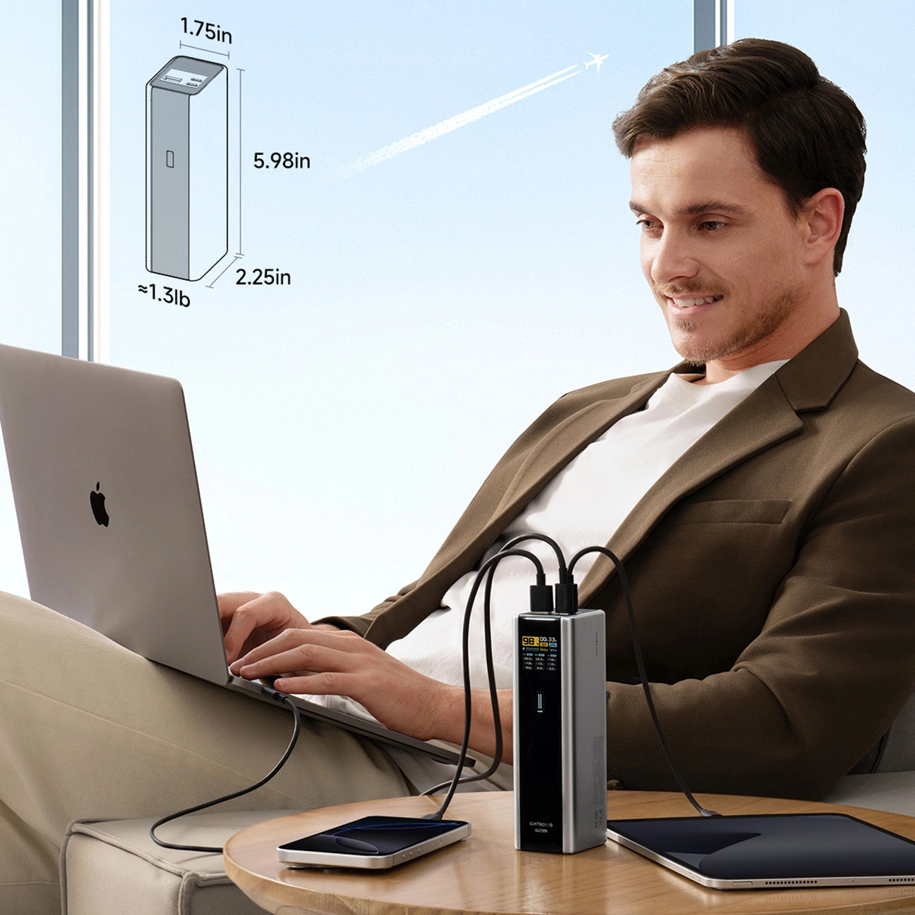 Batería Externa Cuktech, 20000mAh, 210W, QC + PD, 1 x USB-A - 2 x USB-C, Gris CKPB200UGLGR