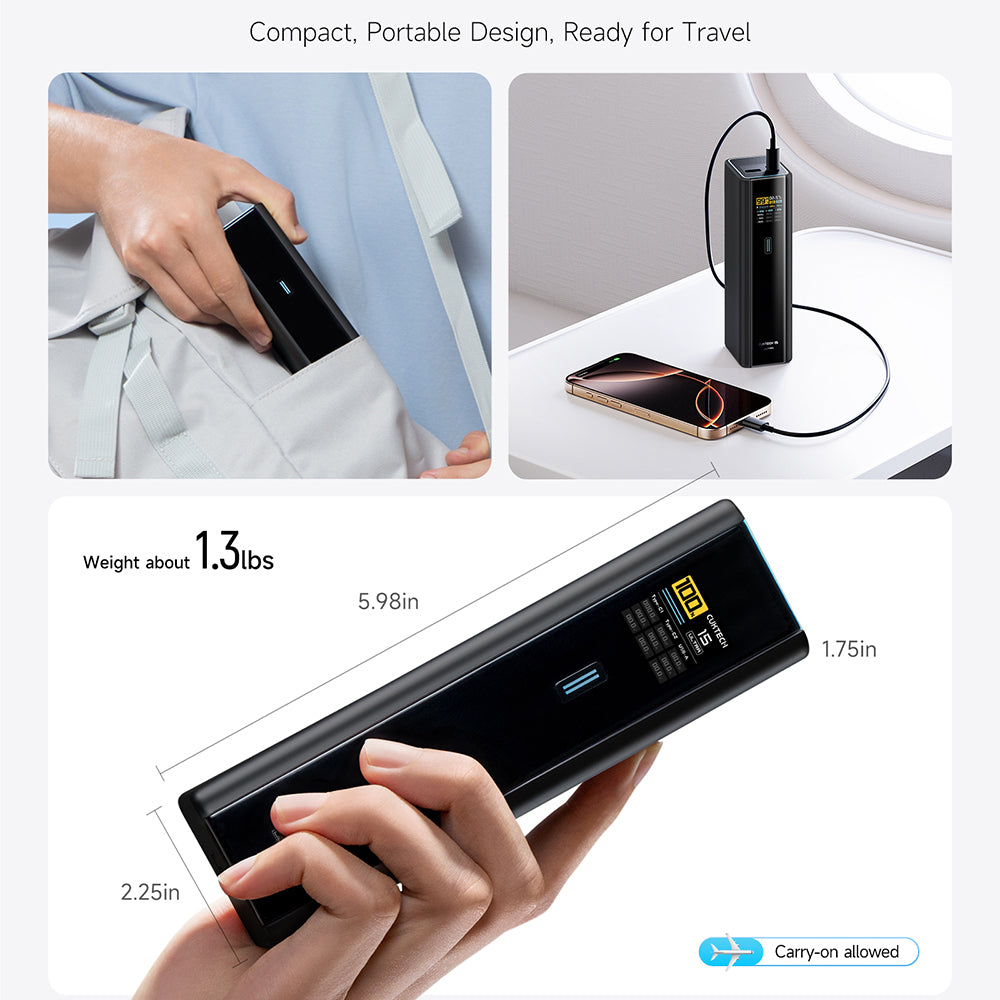 Batería externa Cuktech PB200U, 20000 mAh, 210 W, QC + PD, 1 x USB-A - 2 x USB-C, blanca CKPB200UGLGR