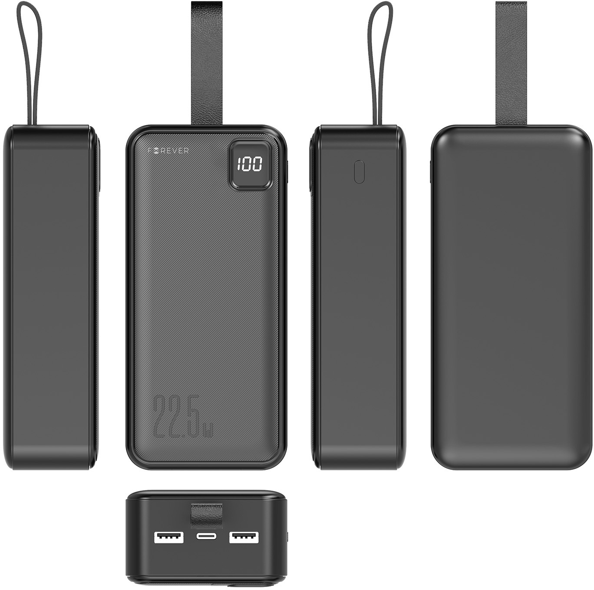 Batería externa Forever TB-300XL, 30000 mAh, 22,5 W, QC + PD, 1 x USB-C - 2 x USB-A, negra