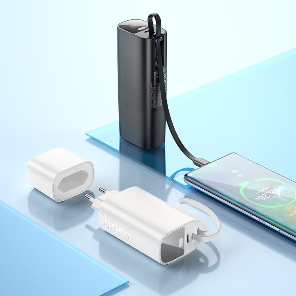 Batería externa HOCO J148 2 en 1, 5000 mAh, 20 W, PD, 2 x USB-C, blanca.