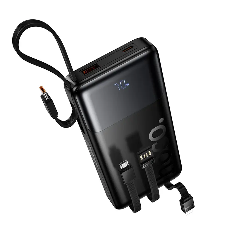 Batería Externa HOCO J156 Founder, 10000mAh, 22.5W, QC + PD, 1 x Lightning - 1 x microUSB - 1 x USB-A - 2 x USB-C, Negra