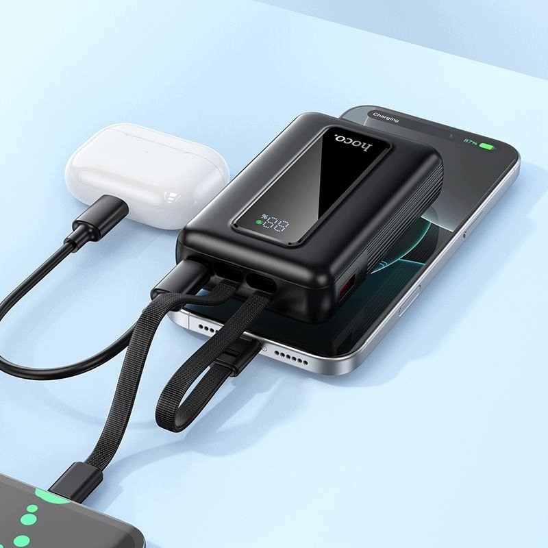 Batería Externa HOCO J162, 10000mAh, 22.5W, QC + PD, 1 x Lightning - 1 x USB-A - 2 x USB-C, Negra