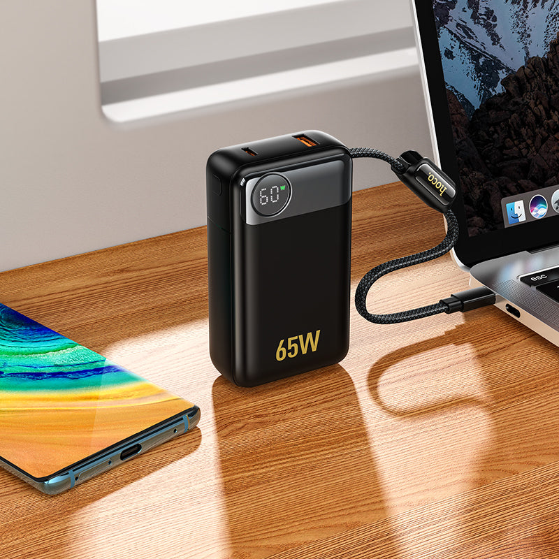 Batería Externa HOCO Q53, 12000mAh, 65W, QC + PD, 1 x USB-A - 2 x USB-C, Negra