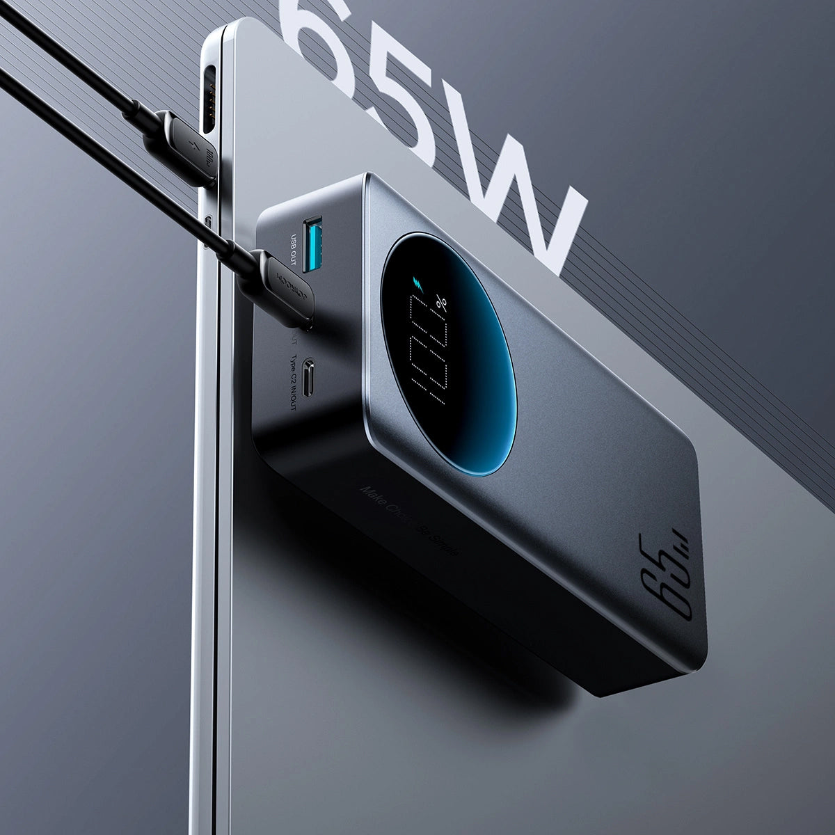 Batería Externa Joyroom JR-PBF05, 30000mAh, 65W, QC + PD, 1 x USB-A - 2 x USB-C, Negra