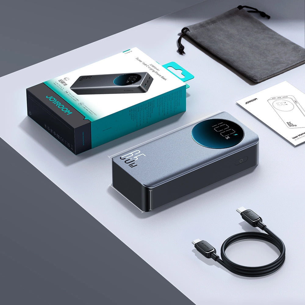 Batería Externa Joyroom JR-PBF05, 30000mAh, 65W, QC + PD, 1 x USB-A - 2 x USB-C, Negra