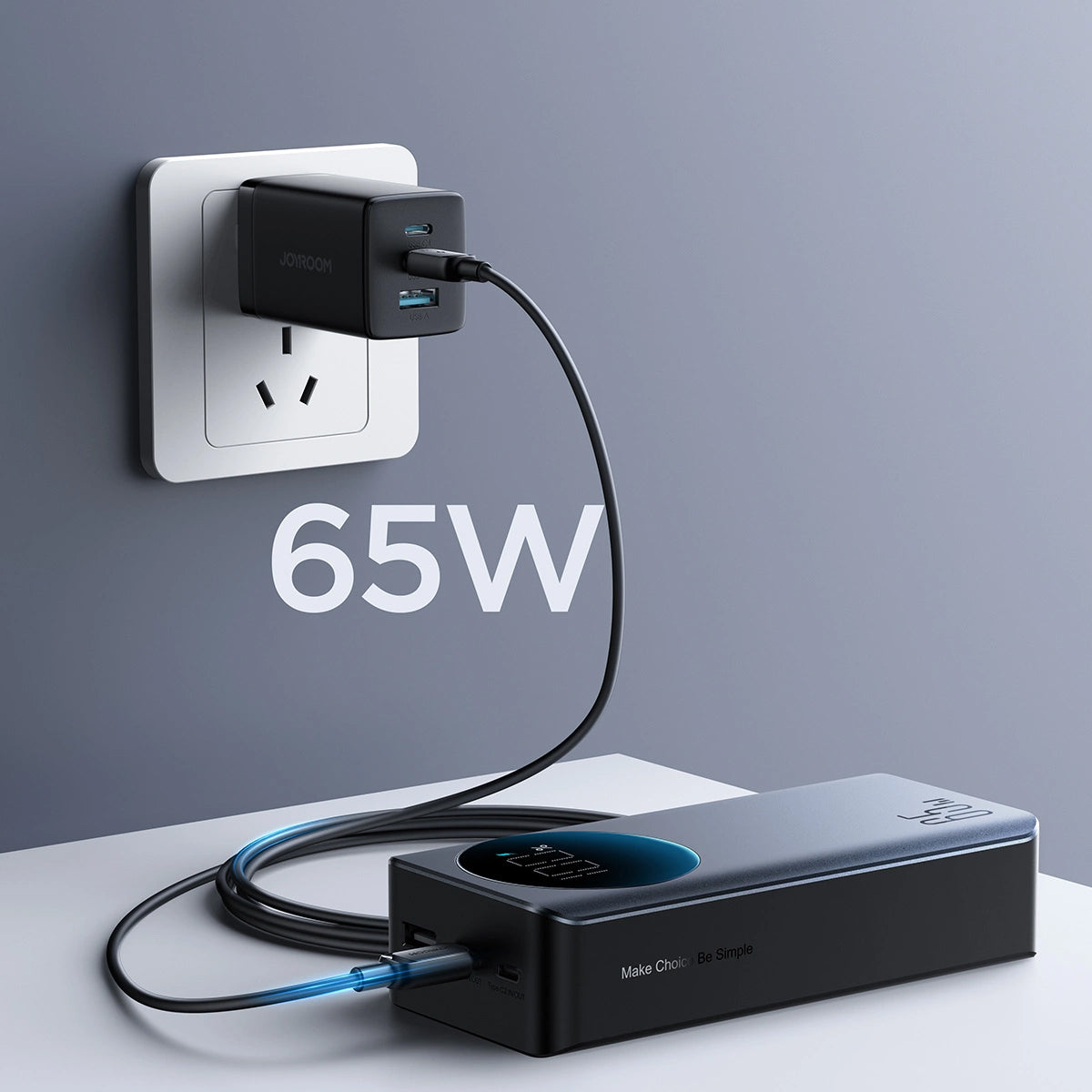 Batería Externa Joyroom JR-PBF05, 30000mAh, 65W, QC + PD, 1 x USB-A - 2 x USB-C, Negra