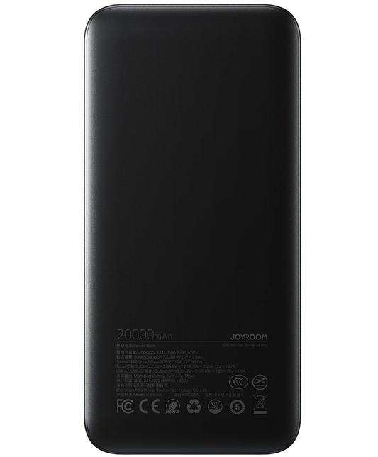 Batería Externa Joyroom JR-PBF14 Pro, 20000mAh, 22.5W, QC + PD, 1 x USB-C - 2 x USB-A, Negra