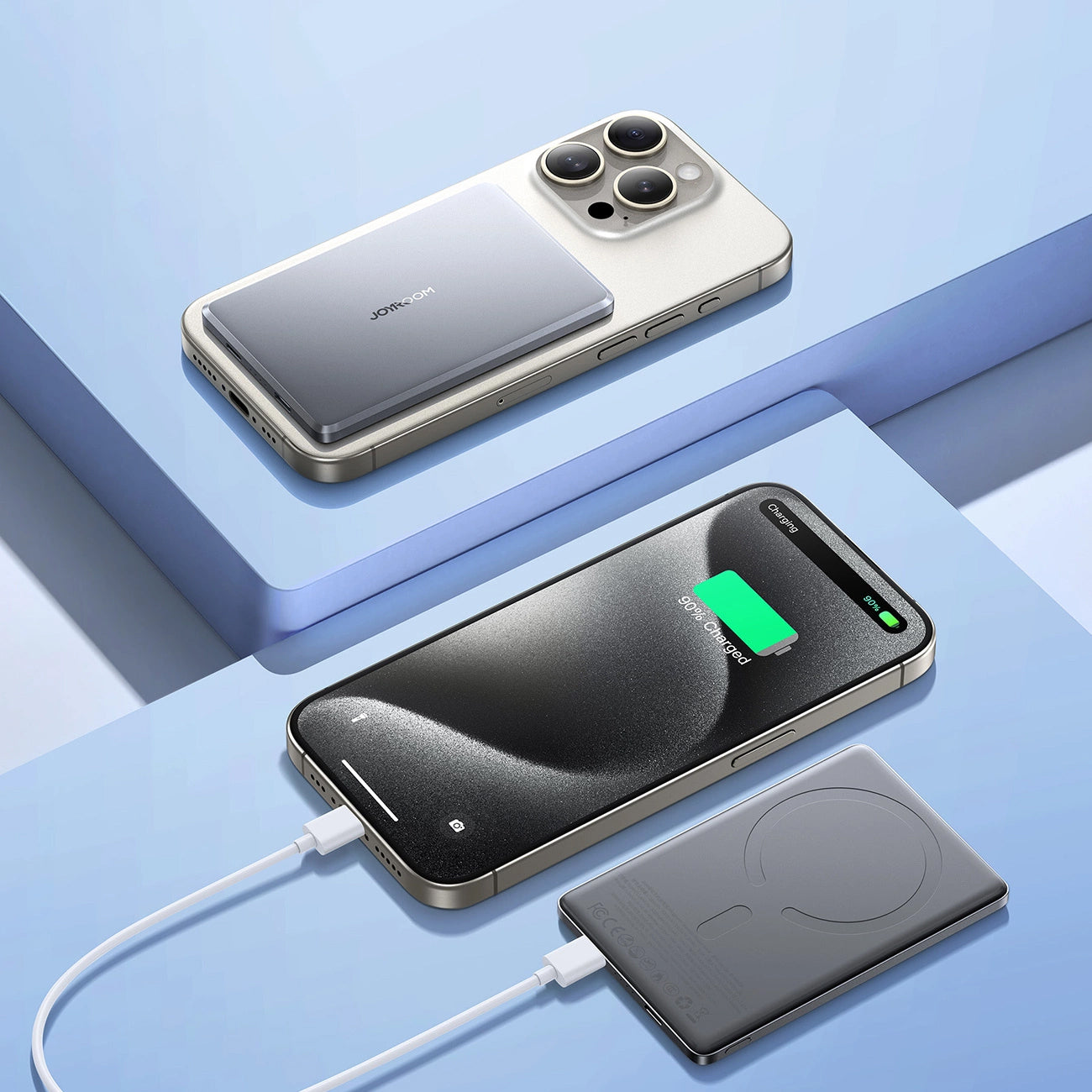 Batería Externa Inalámbrica Joyroom JR-PBM08, 5000mAh, 20W, PD + FQI, 1 x QI - 1 x USB-C, Gris