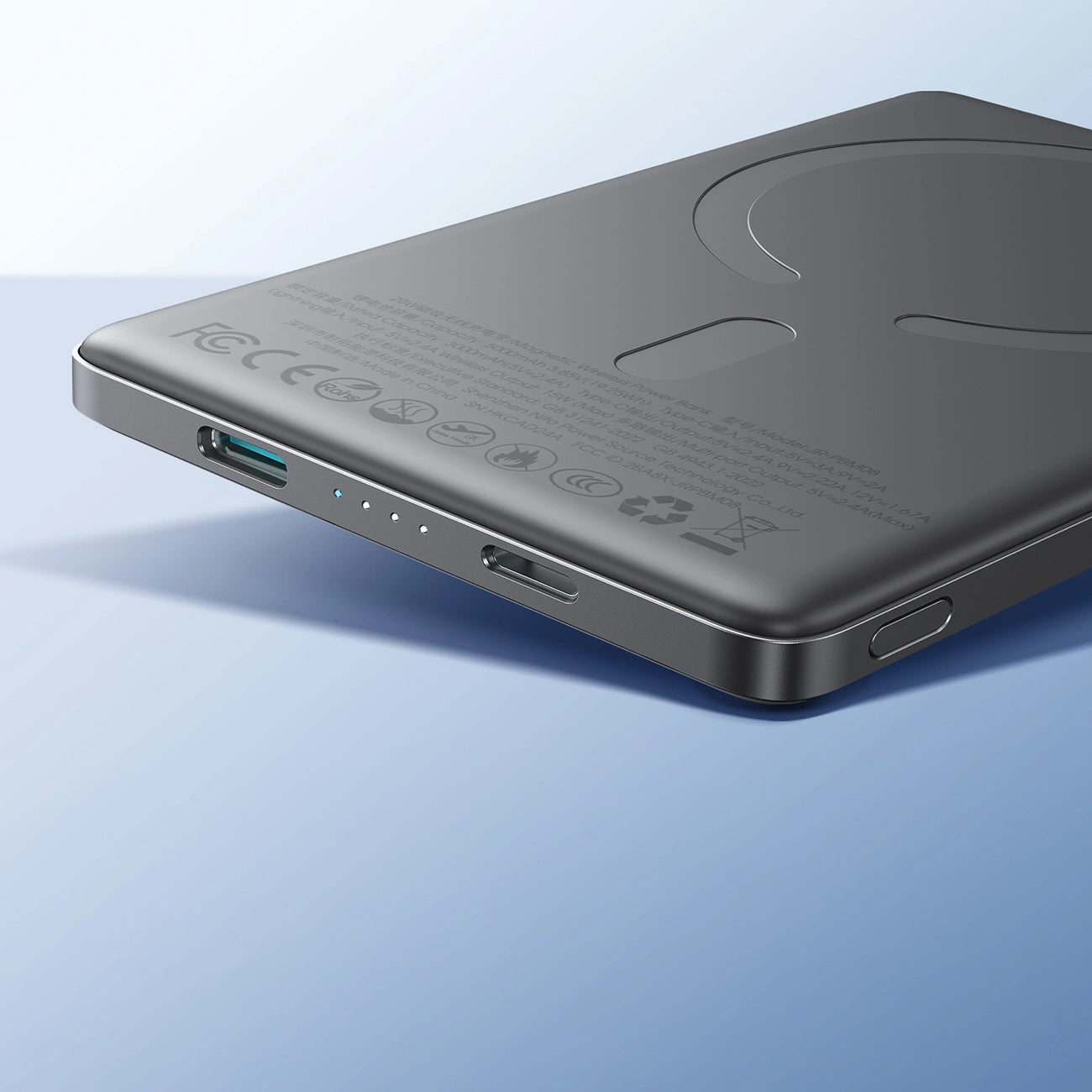 Batería Externa Inalámbrica Joyroom JR-PBM08, 5000mAh, 20W, PD + FQI, 1 x QI - 1 x USB-C, Gris