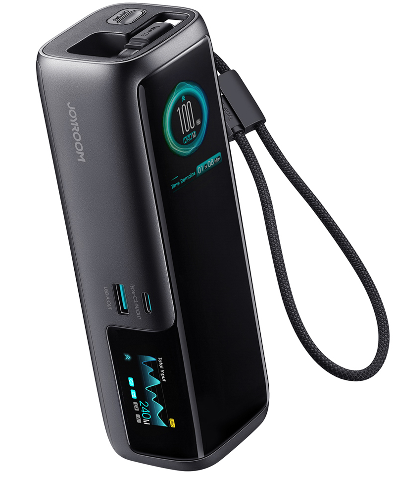 Batería externa Joyroom PODIX PR70, 25000 mAh, 240 W, QC + PD, 1 x USB-A - 3 x USB-C, negra