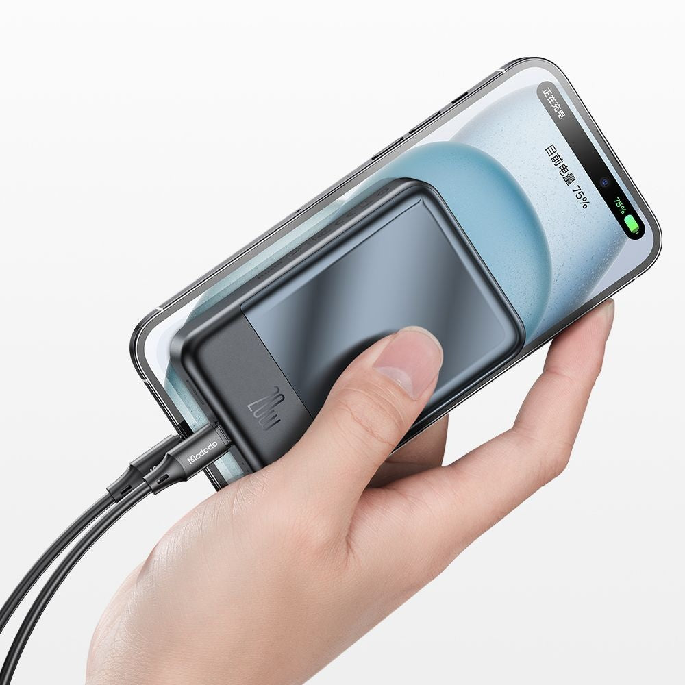 Batería Externa Inalámbrica McDodo MC-5021 Ambilight, 20000mAh, 20W, PD + FQI, 1 x QI - 1 x USB-C, Negra