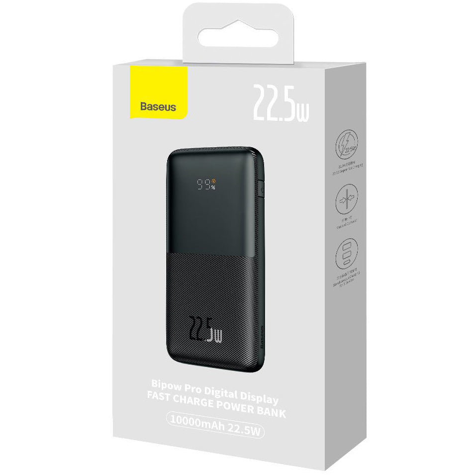 Batería Externa Baseus Bipow Pro, 10000mAh, 22.5W, QC + PD, 1 x USB-C - 2 x USB-A, Negra PPBD040001