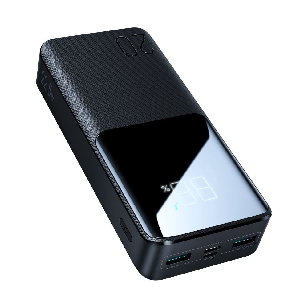 Batería Externa Joyroom, 20000mAh, 22.5W, QC + PD, 1 x USB-C - 2 x USB-A, Negra JR-QP192