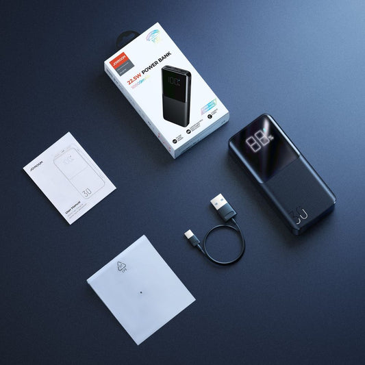 Batería Externa Joyroom JR-QP193, 30000mAh, 22.5W, QC + PD, 1 x USB-C - 2 x USB-A, Negra