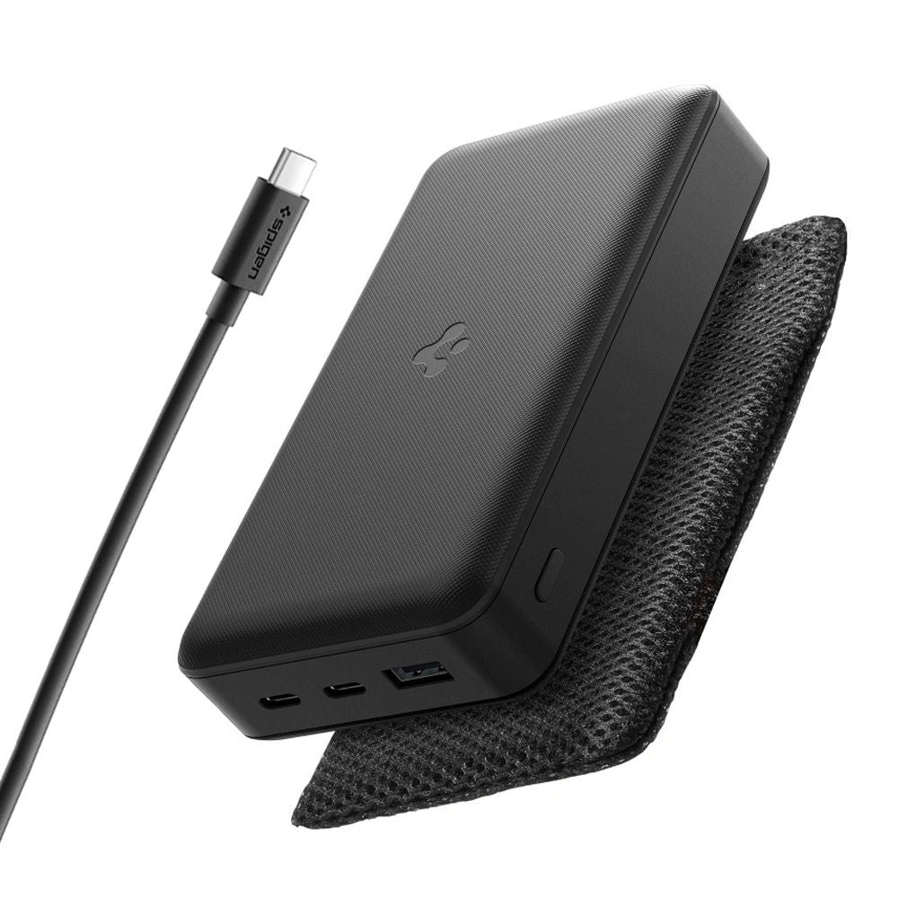 Batería Externa Spigen, 20000mAh, 30W, QC + PD, 1 x USB-A - 2 x USB-C, Negra ABA09433