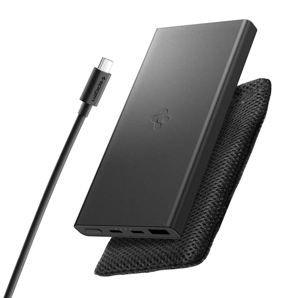 Batería Externa Spigen Essential, 10000mAh, 22.5W, QC + PD, 1 x USB-A - 2 x USB-C, Negra ABA09431