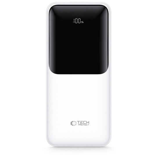 Batería Externa Tech-Protect PB02, 20000mAh, 22.5W, QC + PD, 1 x USB-C - 2 x USB-A, Blanca