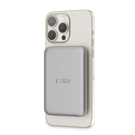 Batería externa inalámbrica Tech-Protect PB10 LifeMag, 5000mAh, 15W, PD + FQI, 1 x QI - 1 x USB-C, Gris
