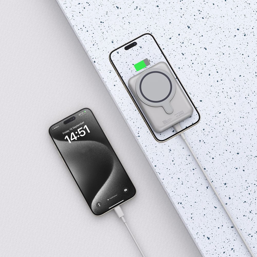 Batería externa inalámbrica Tech-Protect PB11 LifeMag, 10000mAh, 15W, PD + FQI, 1 x QI - 1 x USB-C, Gris