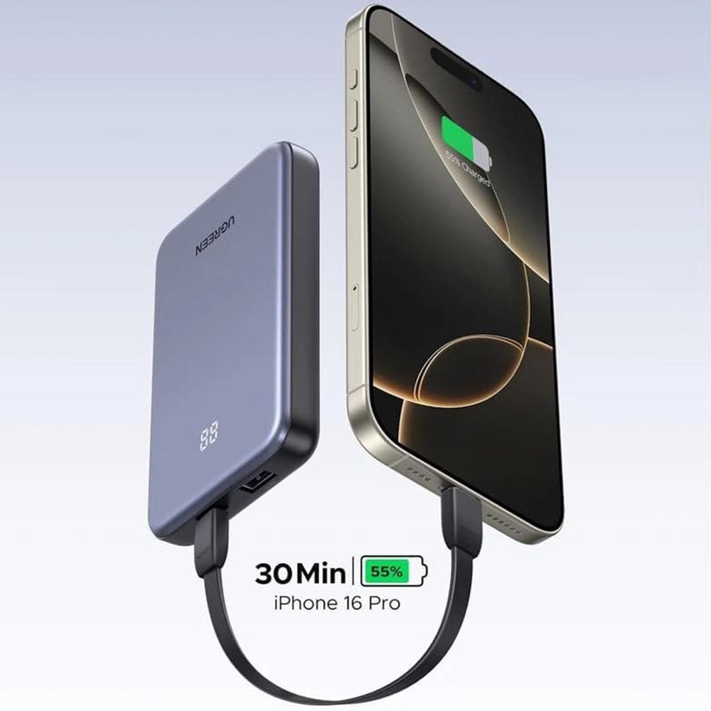 Batería Externa UGREEN 75131B, 10000mAh, 22.5W, QC + PD, 1 x USB-A - 1 x USB-C, Gris