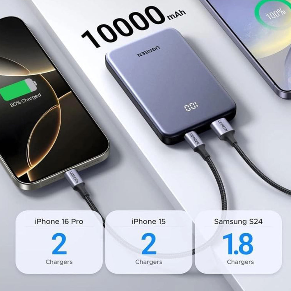 Batería Externa UGREEN 75131B, 10000mAh, 22.5W, QC + PD, 1 x USB-A - 1 x USB-C, Gris