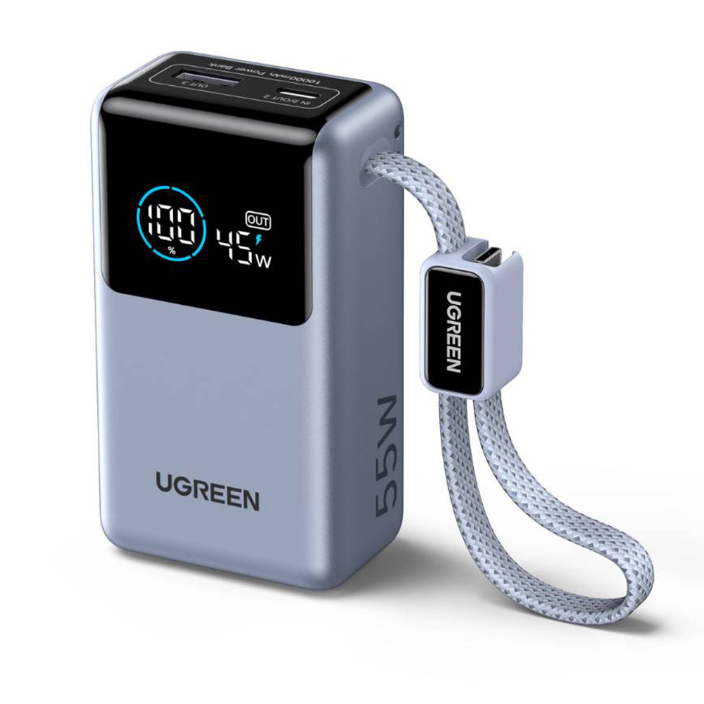 Batería Externa UGREEN Nexode Pro PB727 (75701B), 10000mAh, 55W, QC + PD, 1 x USB-A - 2 x USB-C, Gris