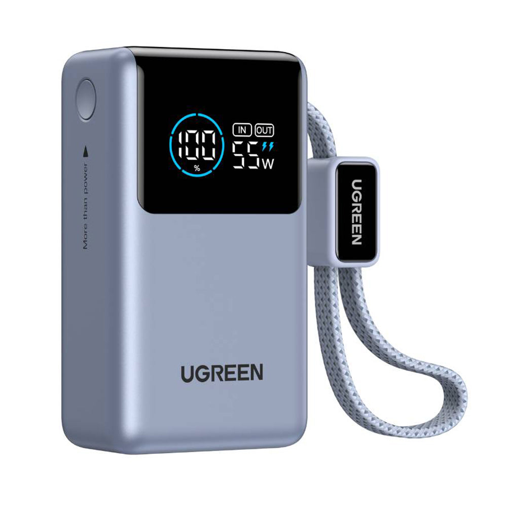 Batería Externa UGREEN Nexode Pro PB727 (75701B), 10000mAh, 55W, QC + PD, 1 x USB-A - 2 x USB-C, Gris